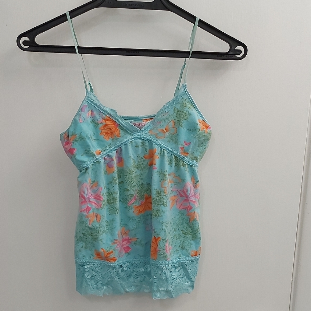 Blue Floral Camisole with Spaghetti Straps
